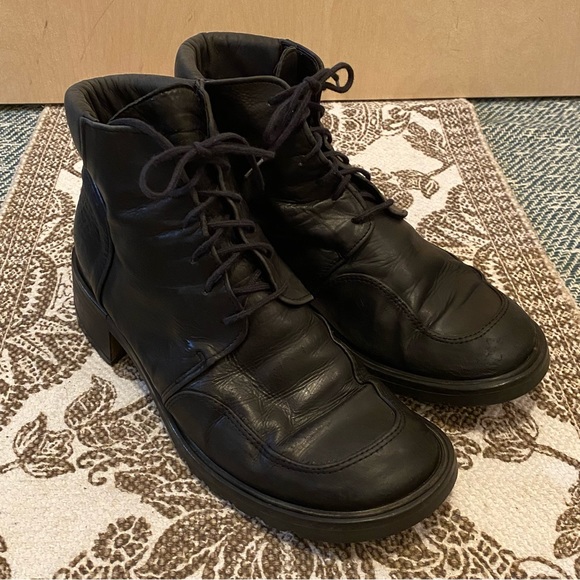 Vintage Arnold Churgin Handmade in Italy Black Leather Lace-up Boots Size 39 8 - Picture 2 of 10